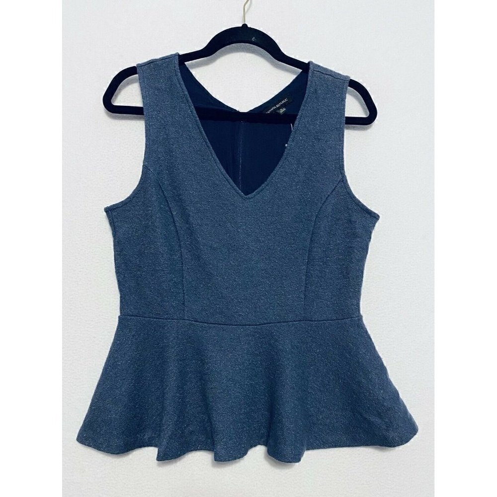 Banana Republic Top Womens 8 Blue Wool Blend Sleeveless V Neck Peplum Tank